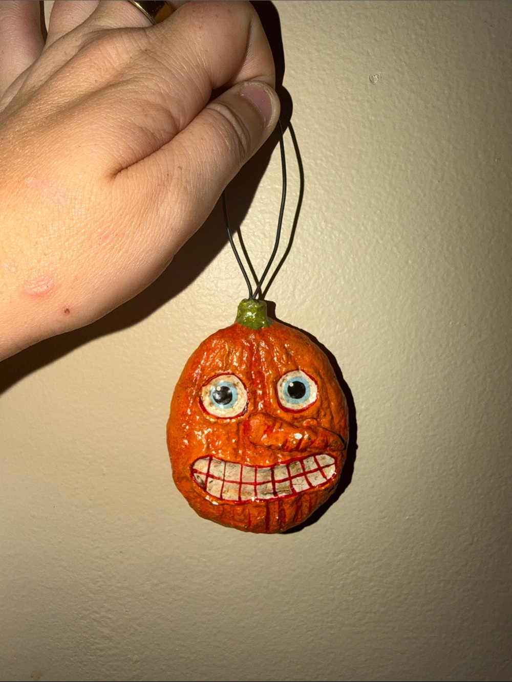 Vintage Inspired Paper Mache Ornament Halloween Jack o Lantern